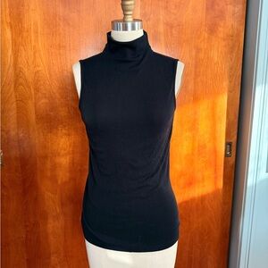 Saks Fifth Avenue Black Sleeveless Turtle Mock Neck Top